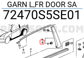 Honda 72470S5SE01 GARN L,FR DOOR SA