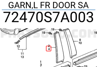 Honda 72470S7A003 GARN,L FR DOOR SA