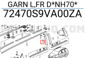 Honda 72470S9VA00ZA GARN L,FR D*NH70*