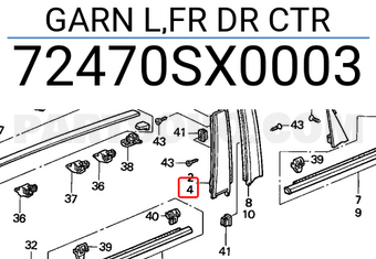 Honda 72470SX0003 GARN L,FR DR CTR