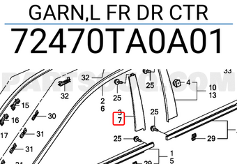 Honda 72470TA0A01 GARN,L FR DR CTR