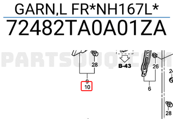 Honda 72482TA0A01ZA GARN,L FR*NH167L*