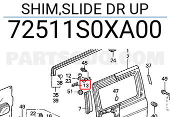 Honda 72511S0XA00 SHIM,SLIDE DR UP