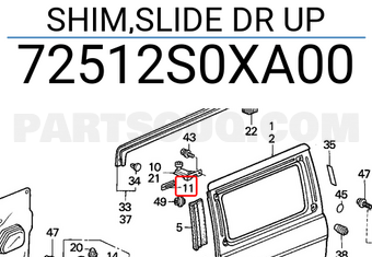 Honda 72512S0XA00 SHIM,SLIDE DR UP