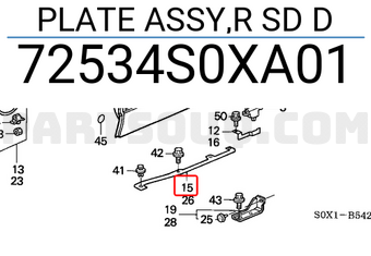 Honda 72534S0XA01 PLATE ASSY,R SD D