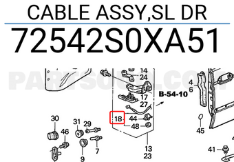 Honda 72542S0XA51 CABLE ASSY,SL DR
