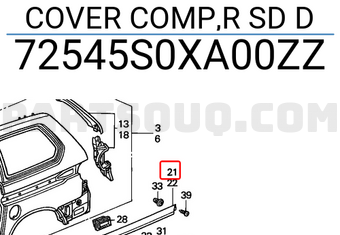 Honda 72545S0XA00ZZ COVER COMP,R SD D