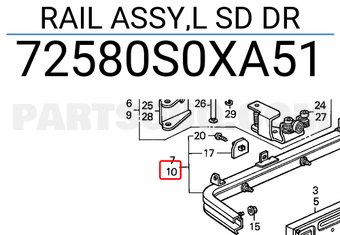 Honda 72580S0XA51 RAIL ASSY,L SD DR