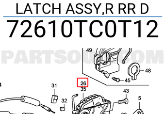 Honda 72610TC0T12 LATCH ASSY,R RR D