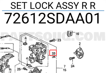 Honda 72612SDAA01 SET LOCK ASSY R R