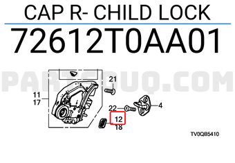 Honda 72612T0AA01 CAP R- CHILD LOCK