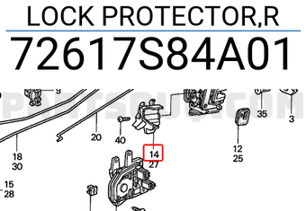 Honda 72617S84A01 LOCK PROTECTOR,R
