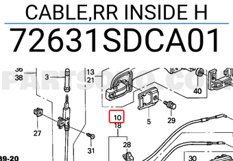 Honda 72631SDCA01 CABLE,RR INSIDE H