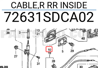Honda 72631SDCA02 CABLE,R RR INSIDE