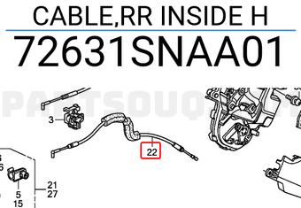 Honda 72631SNAA01 CABLE,RR INSIDE H