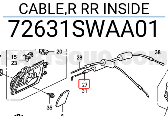 Honda 72631SWAA01 CABLE,R RR INSIDE