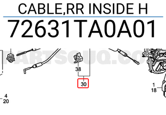 Honda 72631TA0A01 CABLE,RR INSIDE H