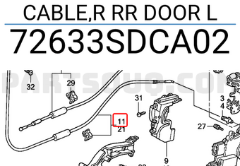 Honda 72633SDCA02 CABLE,R RR DOOR L