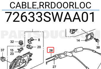 Honda 72633SWAA01 CABLE,RRDOORLOC