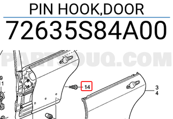Honda 72635S84A00 PIN HOOK,DOOR
