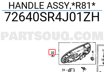 Honda 72640SR4J01ZH HANDLE ASSY,*R81*