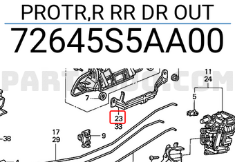 Honda 72645S5AA00 PROTR,R RR DR OUT
