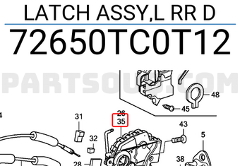 Honda 72650TC0T12 LATCH ASSY,L RR D