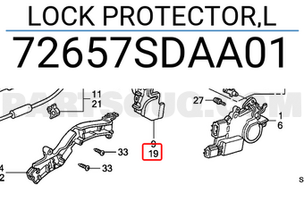 Honda 72657SDAA01 LOCK PROTECTOR,L