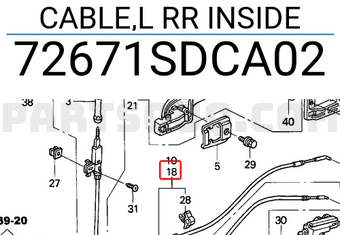 Honda 72671SDCA02 CABLE,L RR INSIDE