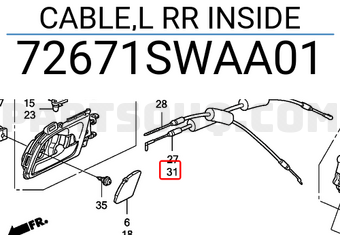 Honda 72671SWAA01 CABLE,L RR INSIDE