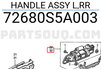 Honda 72680S5A003 HANDLE ASSY L,RR