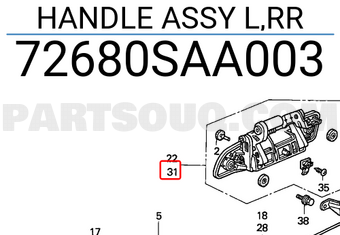 Honda 72680SAA003 HANDLE ASSY L,RR
