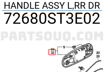 Honda 72680ST3E02 HANDLE ASSY L,RR DR
