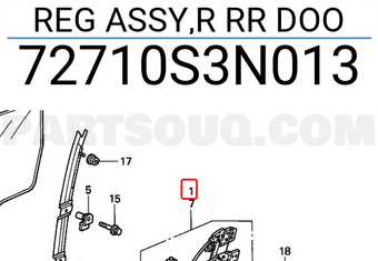 Honda 72710S3N013 REG ASSY,R RR DOO