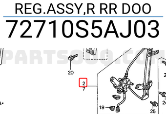 Honda 72710S5AJ03 REG.ASSY,R RR DOO