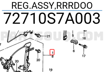 Honda 72710S7A003 REG.ASSY,RRRDOO