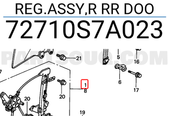 Honda 72710S7A023 REG.ASSY,R RR DOO