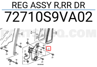 Honda 72710S9VA02 REG ASSY R,RR DR