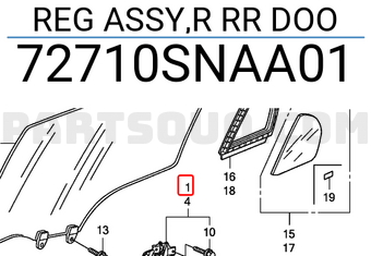 Honda 72710SNAA01 REG ASSY,R RR DOO