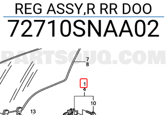 Honda 72710SNAA02 REG ASSY,R RR DOO