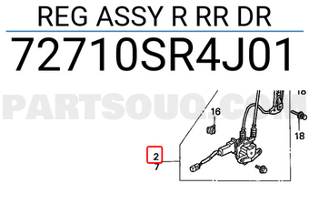 Honda 72710SR4J01 REG ASSY R RR DR