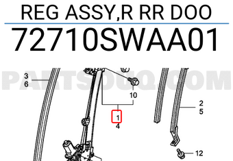 Honda 72710SWAA01 REG ASSY,R RR DOO