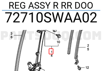 Honda 72710SWAA02 REG ASSY R RR DOO