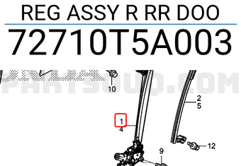 Honda 72710T5A003 REG ASSY R RR DOO