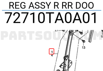 Honda 72710TA0A01 REG ASSY R RR DOO