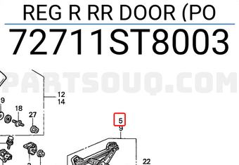 Honda 72711ST8003 REG R RR DOOR (PO