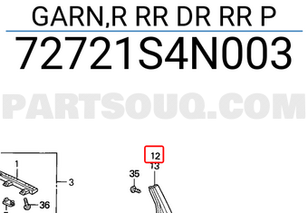 Honda 72721S4N003 GARN,R RR DR RR P