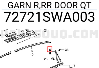 Honda 72721SWA003 GARN R,RR DOOR QT