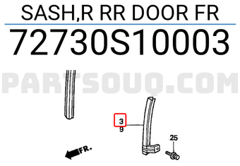 Honda 72730S10003 SASH,R RR DOOR FR