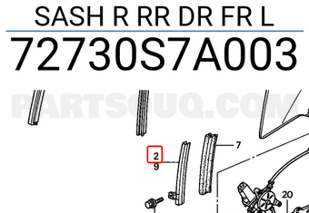 Honda 72730S7A003 SASH R RR DR FR L
